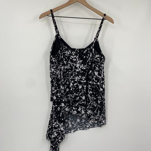 MagicSuit Alex Tankini Swim Top Side Tie V Neck Splatter Print Black White 12 - Picture 6 of 9